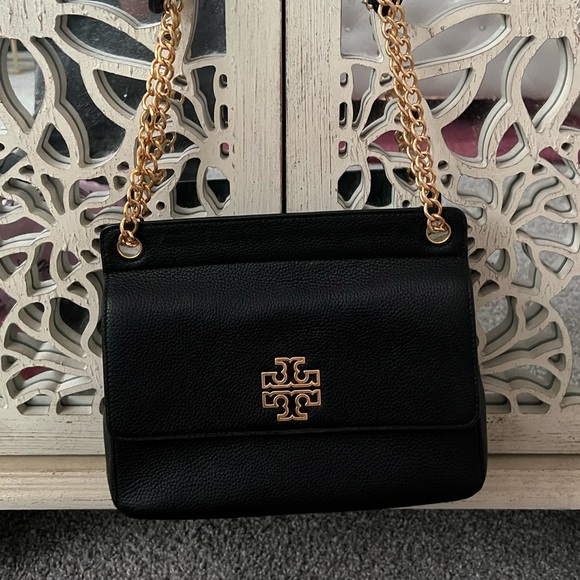 Tory Burch Black Pebble Leather with Gold Chain - Picture 1 of 3